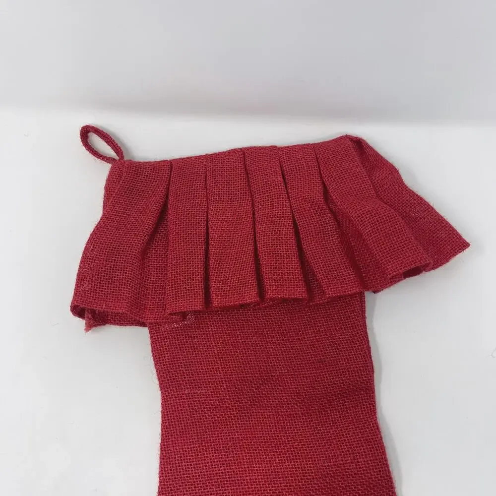 Storehouse Red Set of 2 Pleated Burlap Stockings Holiday Christmas Textured